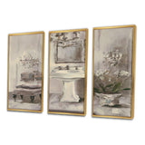 New Retails $185+ Designart "French Bathroom Vintage II" Bathroom Framed Wall Art Set of 3, Gold Frame