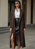 New Long Fringe Hem Coat in Dark Chocolate Sz S! Retails $168+