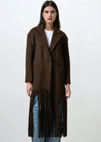 New Long Fringe Hem Coat in Dark Chocolate Sz S! Retails $168+