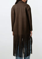 New Long Fringe Hem Coat in Dark Chocolate Sz S! Retails $168+