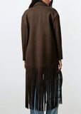 New Long Fringe Hem Coat in Dark Chocolate Sz S! Retails $168+