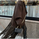 New Long Fringe Hem Coat in Dark Chocolate Sz S! Retails $168+
