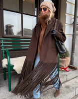 New Long Fringe Hem Coat in Dark Chocolate Sz S! Retails $168+