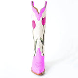 NEW Retails $225 Sz 7 FSJ Tulip Embroidered Chunky Heel Knee High Cowgirl Boots in Purple