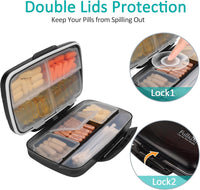 New Fullicon Travel Pill Box - Large Portable Medicine Organizer - 8 Compartments - Airtight and Moisture Proof - Black