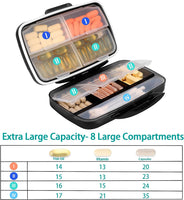 New Fullicon Travel Pill Box - Large Portable Medicine Organizer - 8 Compartments - Airtight and Moisture Proof - Black