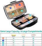 New Fullicon Travel Pill Box - Large Portable Medicine Organizer - 8 Compartments - Airtight and Moisture Proof - Black