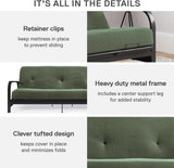 New Assembled DHP Brax Full Size Black Metal Futon Frame with 6” Mattress, Green! Retails $370+