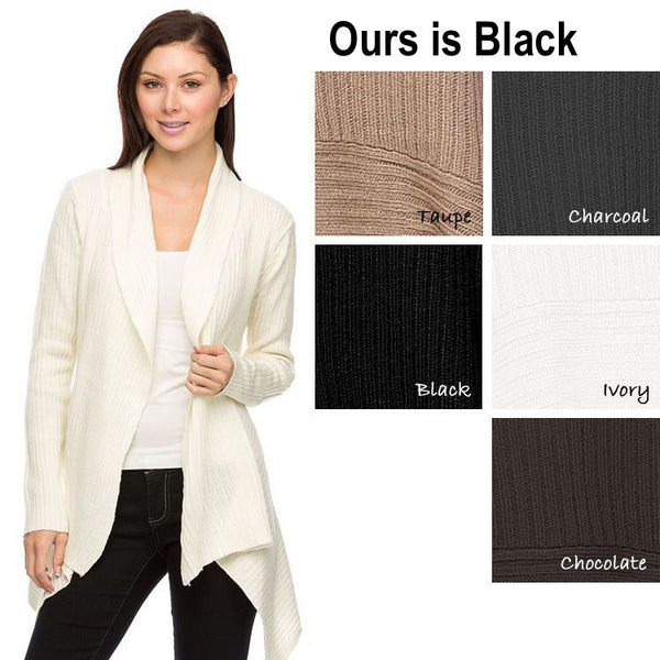 New Women's Ambiance Long Sleeve Flyaway Sweater Cardigan, BLACK! Sz M