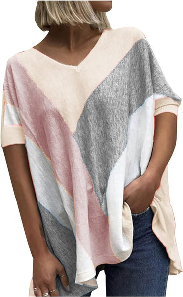 New Women's Geometric Top Shirt Solid Sexy V-Neck T-Shirt Sz 2X! For baggy fit a shown in pic size up from regular size!