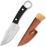 New GLIART Portable hand forged circular handle chef's knife/multi-purpose knife with sheath, suitable for cutting fruits, outdoor barbecue, picnic camping, kitchen meat cutting (Brown handle)