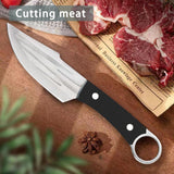 New GLIART Portable hand forged circular handle chef's knife/multi-purpose knife with sheath, suitable for cutting fruits, outdoor barbecue, picnic camping, kitchen meat cutting (Brown handle)