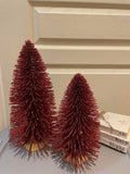 Tabletop decorative glitter trees with wooden bases measures 16” high x 7” wide & 12” high x 7” wide