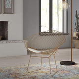 Retails $295 New Assembled Li Metal Accent Chair, Diamond Lounge Chair, White Seat Pad NOT Included, Modern Chair in Gold!