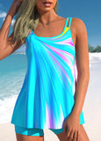 New Retails $56+ Gradient Radial Double Straps Cyan Swimdress and Shorts Sz XL