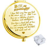 New to My Granddaughter - You're Amazing and Beautiful - Pocket Mirror, Stainless Steel Compact Pocket Mirror, Folding Pocket Mirror Encouragement Gifts from Grandparents (Gold)