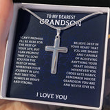 New To My Grandson Polished Stainless Steel Cross Necklace, includes verse card! Just place in your own gift box! Perfect Gift! All Ages Kids 3+ and Adults! Retails $86+