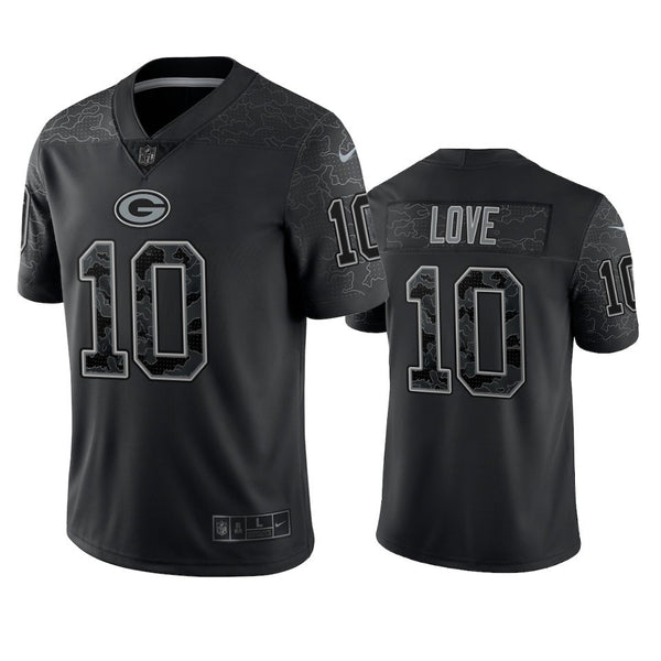 New Jordan Love 10 Green Bay Packers Black Reflective Replica Limited The Warehouse Liquidation