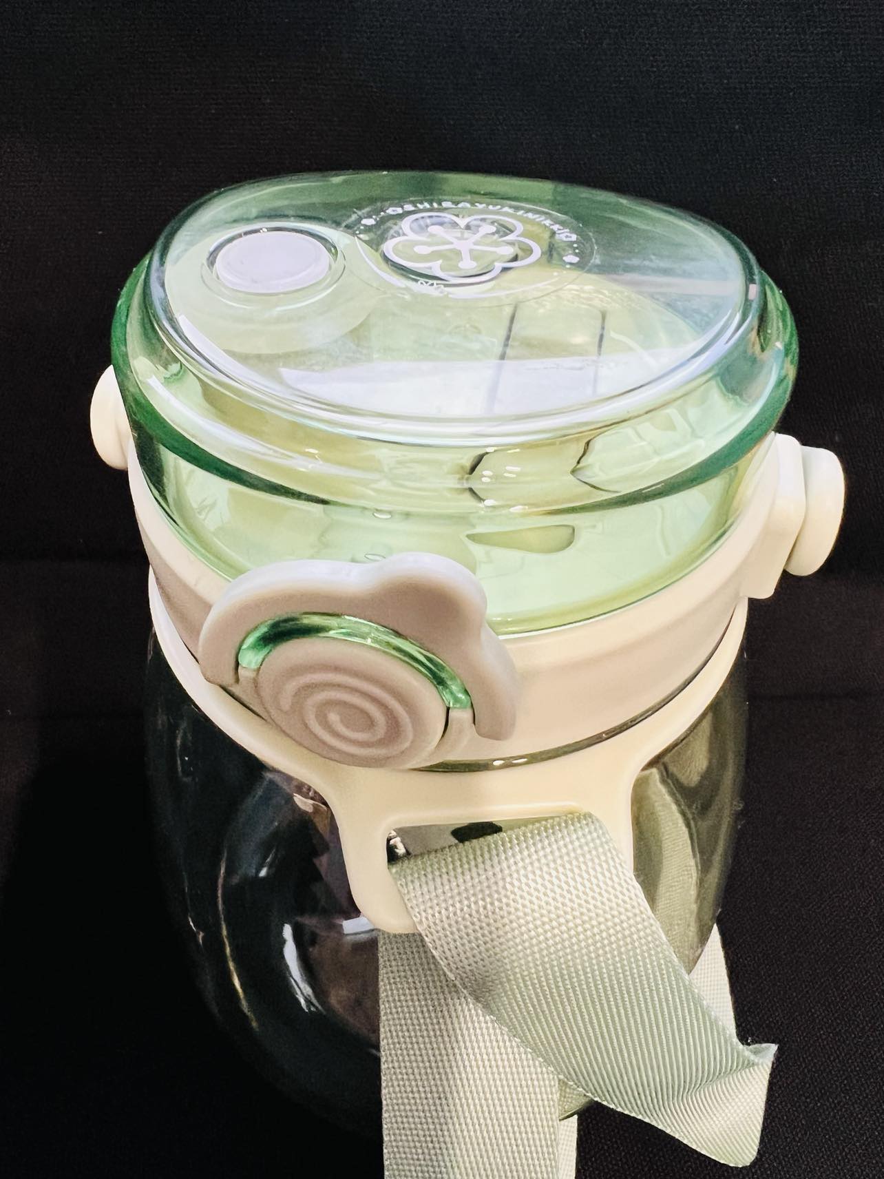 New shirayukinikki 1200 ml wide mouth big belly water bottle with cup rope, handle & straw! Can Fit Boba Straw! GREEN