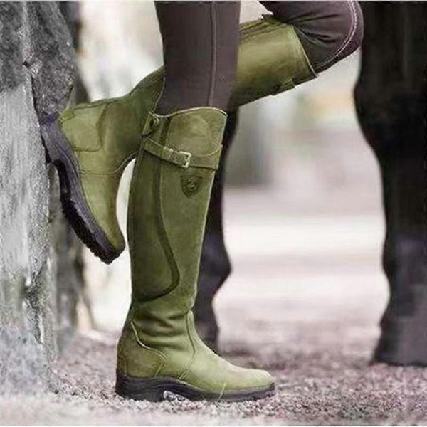 New Women Knee High Boots Fashion Comfortable Flat Bottom Riding Boots Green Sz 7.5