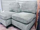 Retails $579+ New Wayfair Assembled Set of 2 Armless Chenille Chairs Upholstered in Dark Green Corduroy Plush Fabric with 6 inch thick seat cushions