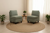 Retails $579+ New Wayfair Assembled Set of 2 Armless Chenille Chairs Upholstered in Dark Green Corduroy Plush Fabric with 6 inch thick seat cushions