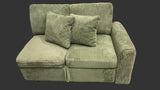 Retails $399+ New Assembled Lotus Modular Storage 1 arm loveseat in plush green chenille upholstered fabric! Storage under seats!
