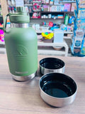 Retails $120+ NEW Thermosis 64 Oz Stainless Steel Insulated Water Bottle with integrated pet bowls for food and water - Includes 1 Lid - Leak Proof - GREEN! Great for walks with your Pooch!