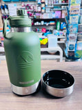 Retails $120+ NEW Thermosis 64 Oz Stainless Steel Insulated Water Bottle with integrated pet bowls for food and water - Includes 1 Lid - Leak Proof - GREEN! Great for walks with your Pooch!