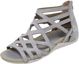 New xSummer Women Sandals Round Toe Hollow-Out Breathable Flat Sandals Casual Comfortable Grey Sz 10