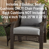 New Retails $224+ Set of 2 High Quality Dark Grey 4 Inch Thick Outdoor Seat Cushions with removable covers  (25"WX24" D) Seat Cushions Only! Does NOT includes chairs or back cushions