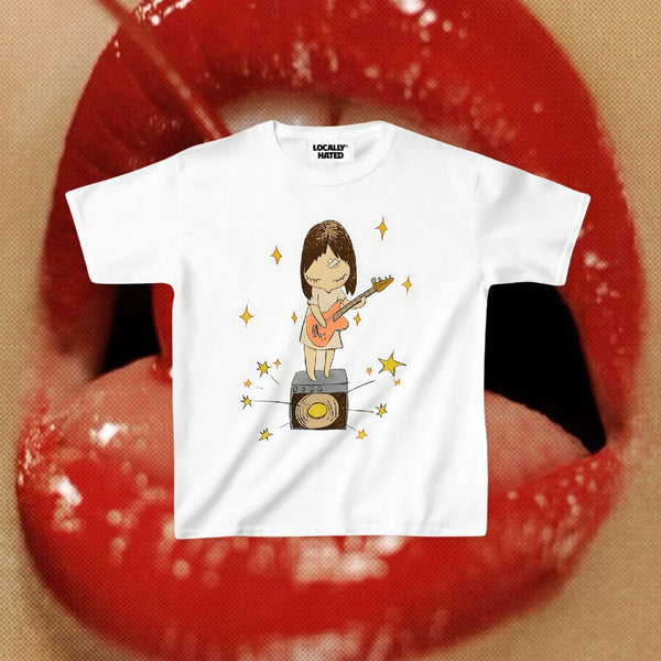 New Sz M Women's Yoshitomo Nara Guitar Girl Music Baby Tee Crop Top - Y2K Shirt, Y2K Clothing, Nara Yoshitomo Shirt, Kawaii Clothes, 00s Top