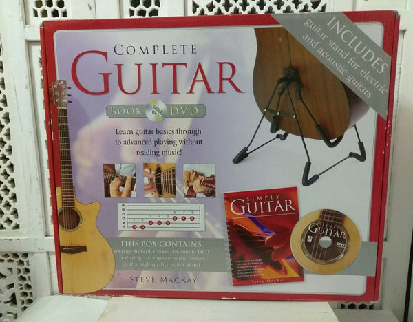 COMPLETE GUITAR BOOK & DVD WITH GUITAR STAND STEVE MACKAY NEW