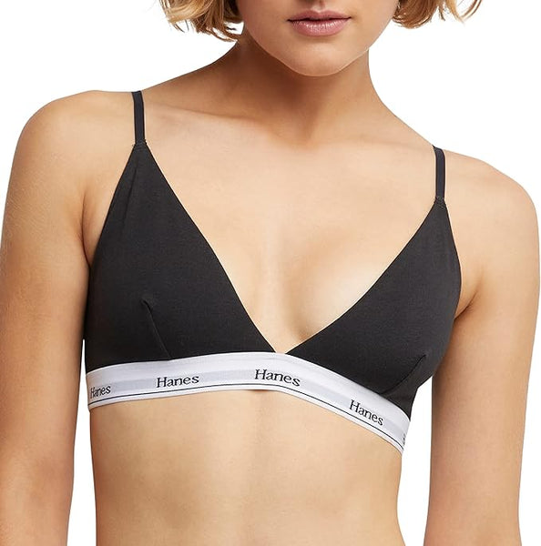 New with tags! Hanes Originals Women's Triangle Bralette, Moisture-Wicking Stretch Cotton, Black, Sz L