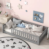 NIB! Harriet Bee Twin Floor Platform Bed with Fence Grey! Retails $370+ NOTE: small spot on wood grey rubbed off from transport, could easily touch up