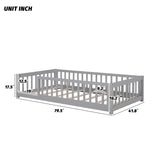 NIB! Harriet Bee Twin Floor Platform Bed with Fence Grey! Retails $370+ NOTE: small spot on wood grey rubbed off from transport, could easily touch up