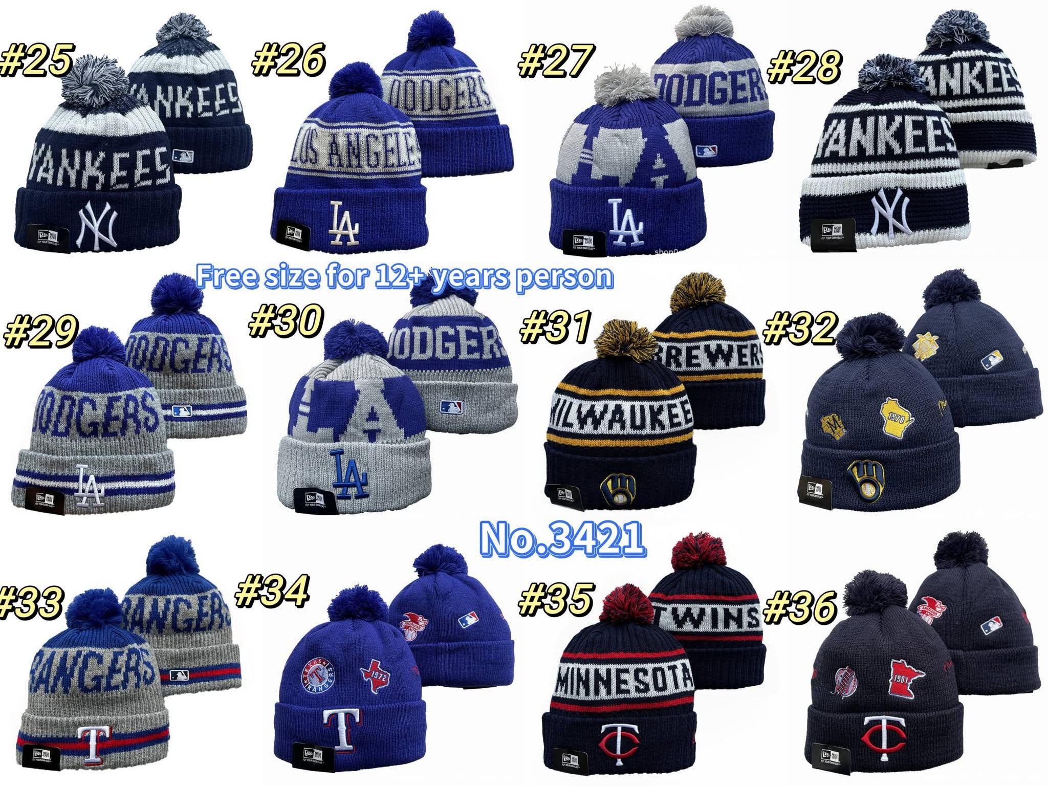 Sports Team Hats Free Size Fits Adults/Teens 12+ and 70 Styles to choose from! Tax included!
