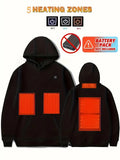 New Heated Hooded Sweatshirt with 5 Heating Zones for Men - Battery-Powered Outdoor Sport Pullover with Kangaroo Pocket Fits Men M