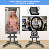 Retails $290+ New in box! Hellsehen Rotating Mobile TV Cart Holds up to 110lbs,Rolling TVs Stand for 32-60 Inch, Portrait to Landscape, Heavy-duty Floor Stand Base for Live Stream Video Conferencing Tiktok YouTube Zoom