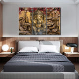 New Retails $125+ TUMOVO 3 Panel Canvas Wall Art Hindu God Ganesha Wall Decor Home Picture for Bedroom Living Room Framed Ready to Hang, 36" Wx 24"