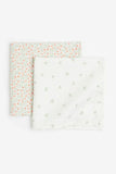 NEW 2-pack Small Muslin Cloths For Nursery - White/Floral Pattern