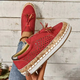 New Rinsvye Women's Fringe Hollow Out Casual Sneaker Shoes Sz 8 Red