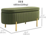 New Retails $259+ HOMCOM Upholstered Bedroom Bench with storage, Channel Tufted Ottoman Bench with Thick Padding and Metal Legs, Dark Green (Our legs are slightly different) see pics