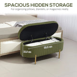 New Retails $259+ HOMCOM Upholstered Bedroom Bench with storage, Channel Tufted Ottoman Bench with Thick Padding and Metal Legs, Dark Green (Our legs are slightly different) see pics