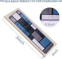 New HQCHOOSE Stair Treads Carpet 15 PCS Non Slip Staircase Runner Mat 8 inch x 30 inch for Wooden Marble Stair Blue Grey Step Rug with Safety Anti Skid Grips Back [ Extra Tape Provided ] Kid Elder Pet Friendly