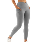 New HTNBO Womens Criss Cross High Waisted Yoga Pants Workout Leggings with Pockets, Grey Sz M