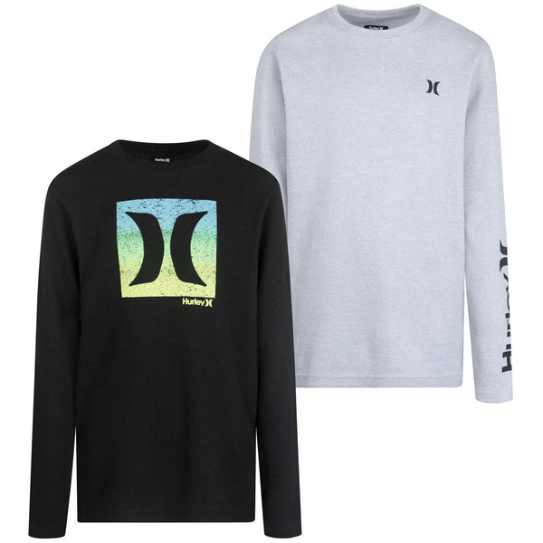 New with tags! Hurley Boy's 2-Pack Thermal Crew Neck Long Sleeve T-Shirts (Sail/Black, 7/8)