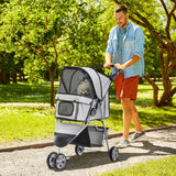 NEW Retails $120, PawHut 3 Wheels Foldable Dog Stroller with Storage Basket, Adjustable Canopy, Cupholder for Miniature and Small Dogs, Grey