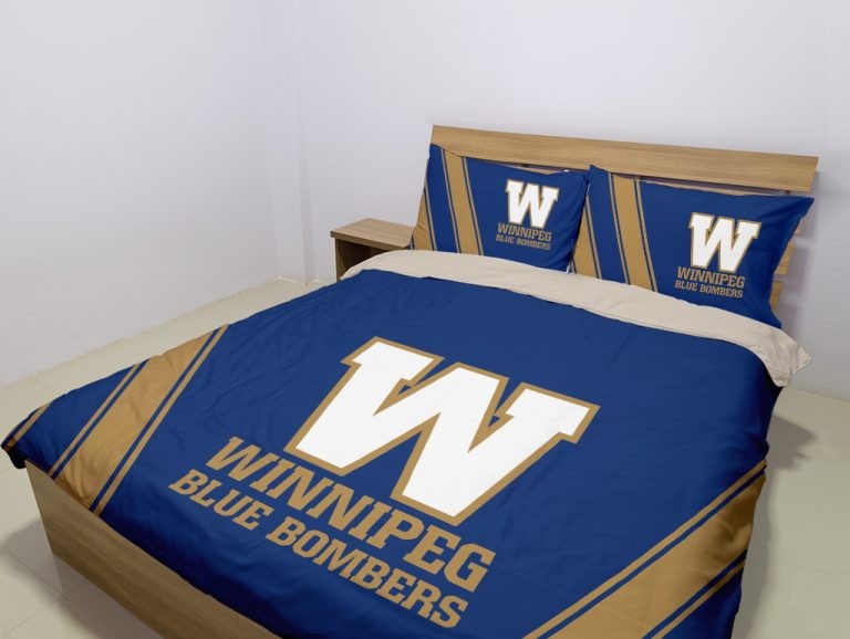 NEW Retails $135, CFL Winnipeg Blue Bombers Bedding Duvet Cover + 2 Pillow Cases, Queen Duvet Cover Set