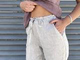 NEW Women's Drawstring Slim Fit Natural Linen Pant with Pockets Lightweight Breathable - Color: WHITE - Size M Fits S-M - Retails $72